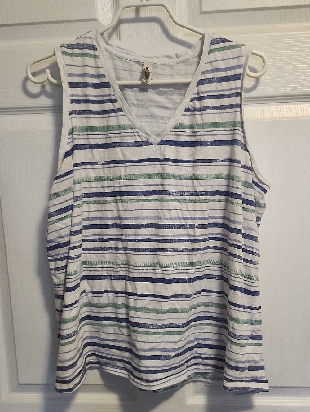 Striped V-Neck Tank Top in White, Blue & Green